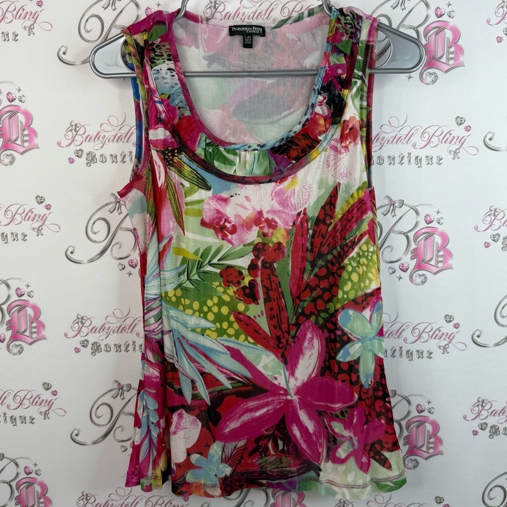Conrad C tank top flowers bright Tropical Floral Tank Top - Pink and Green